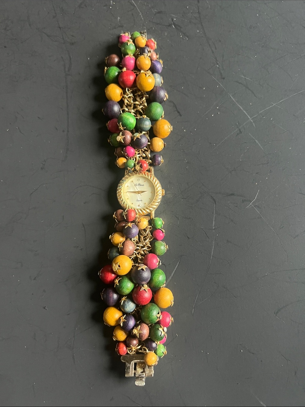 Women's Gold-Tone Quartz Bracelet Watch with Multicolor Beads